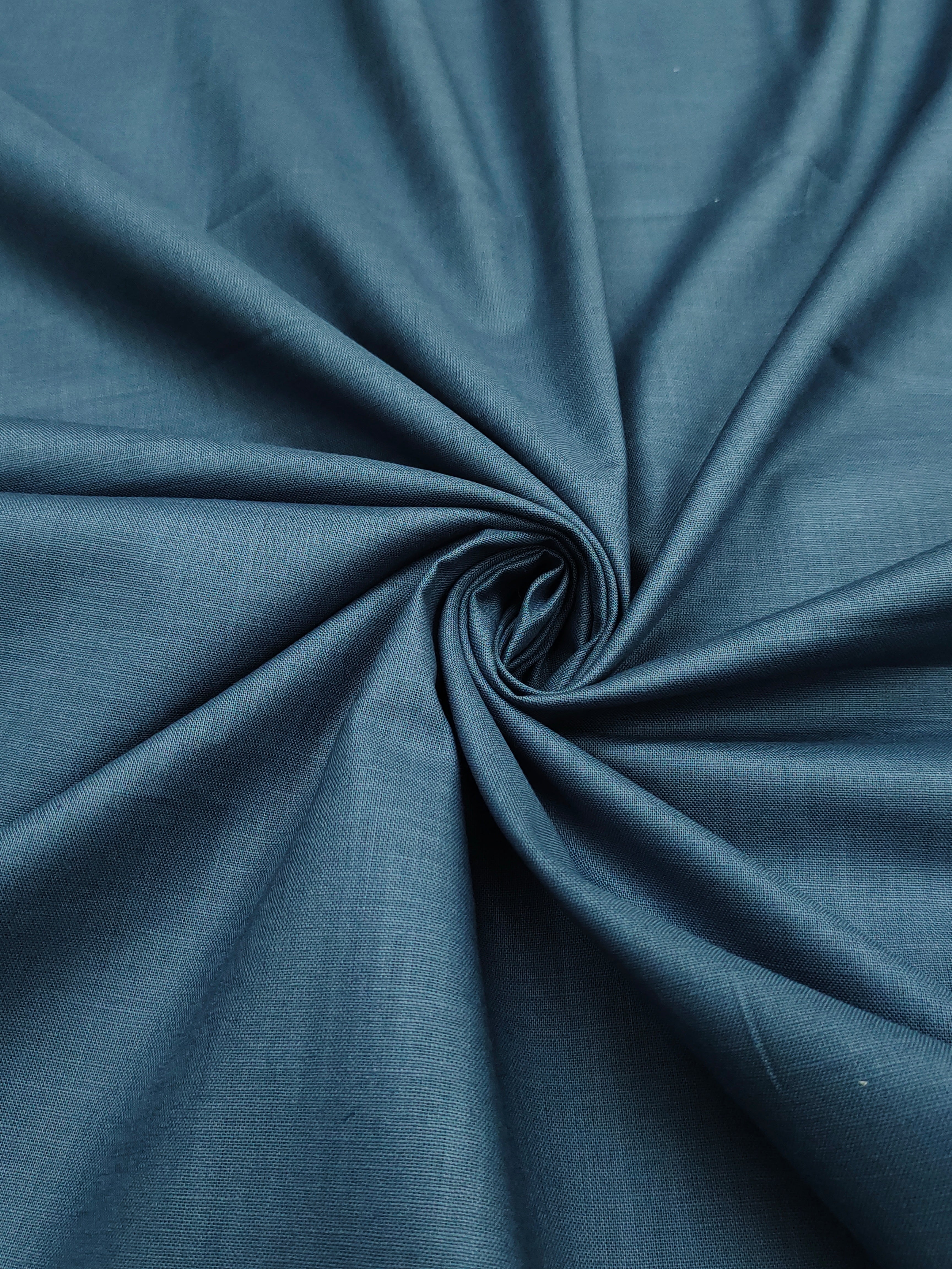 Deep Steel Blue & Optical White Linen Combo Fabric for Men