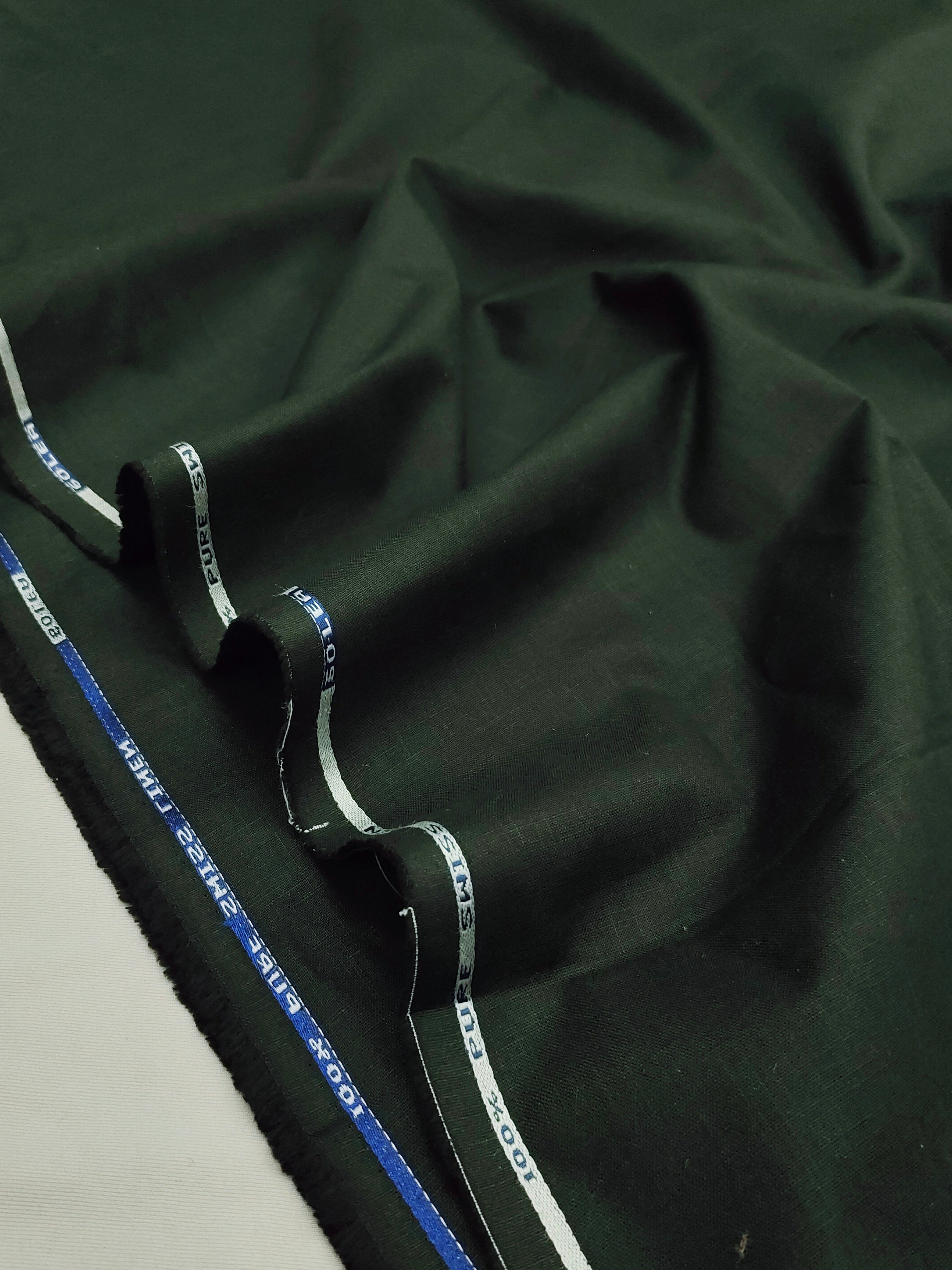 Forest Green & Optical White Linen Combo Fabric for Men