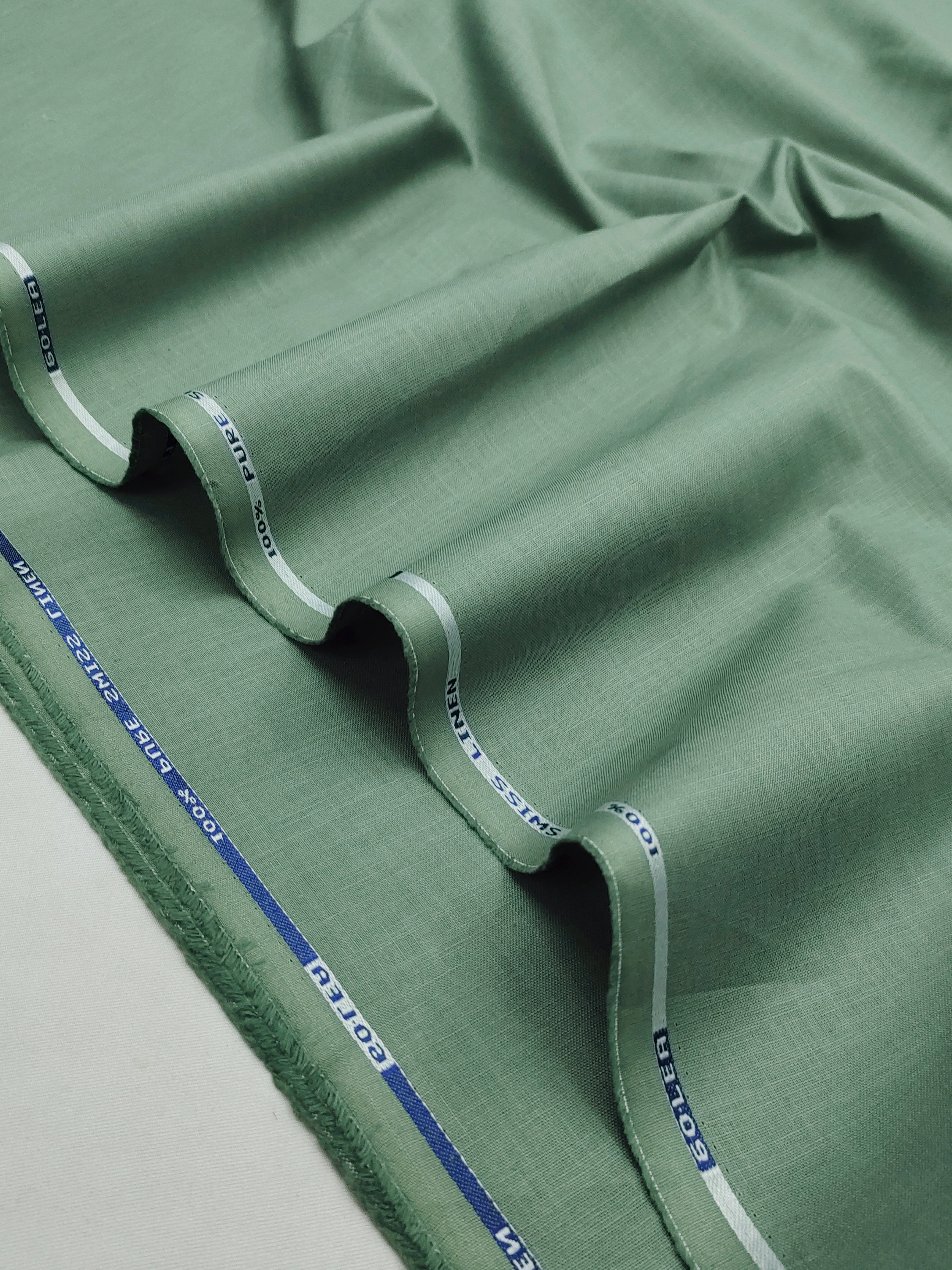 Mint Green & Optical White Linen Combo Fabric for Men