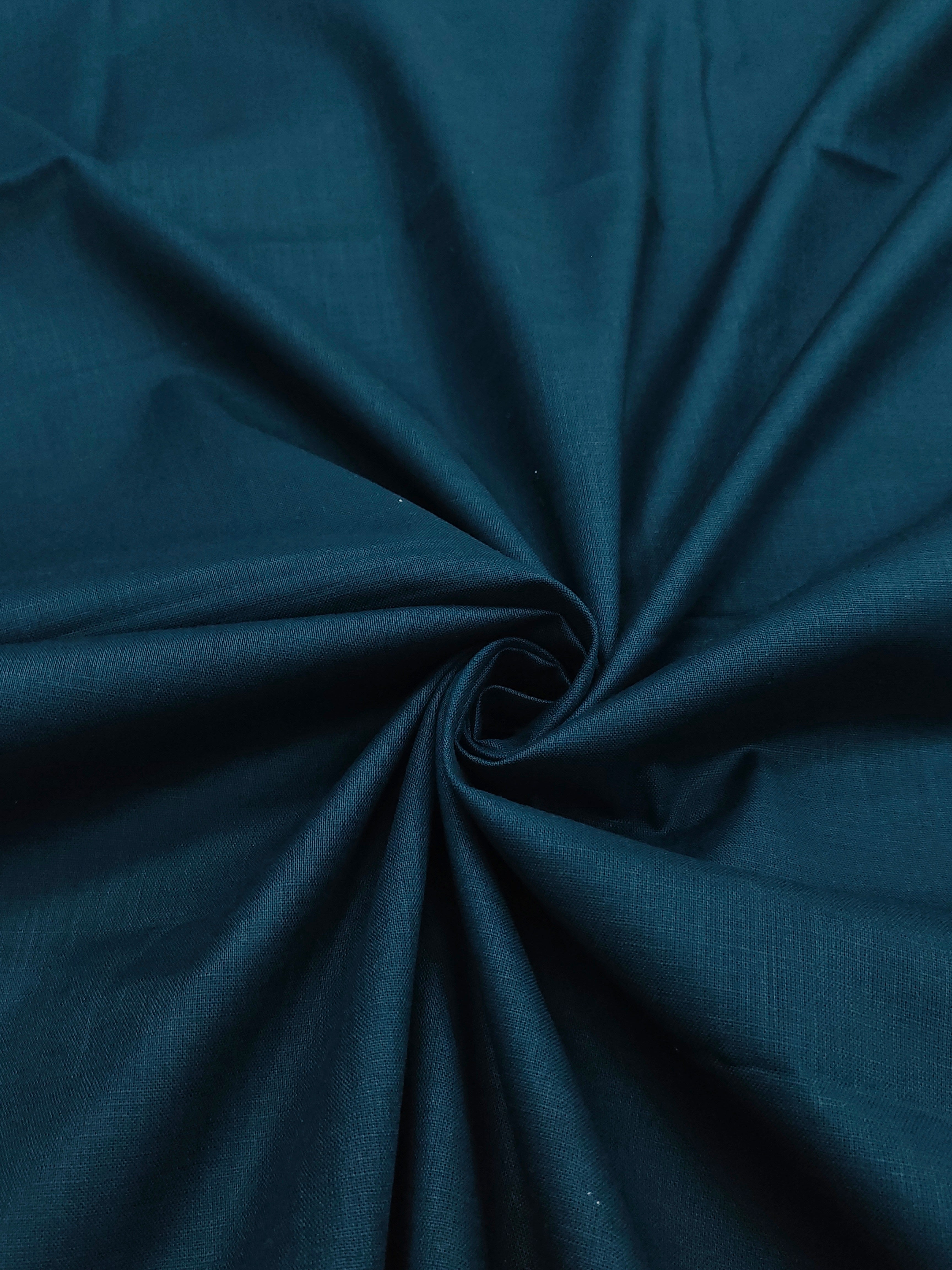 Dark Ocean Blue & Optical White Linen Combo Fabric for Men