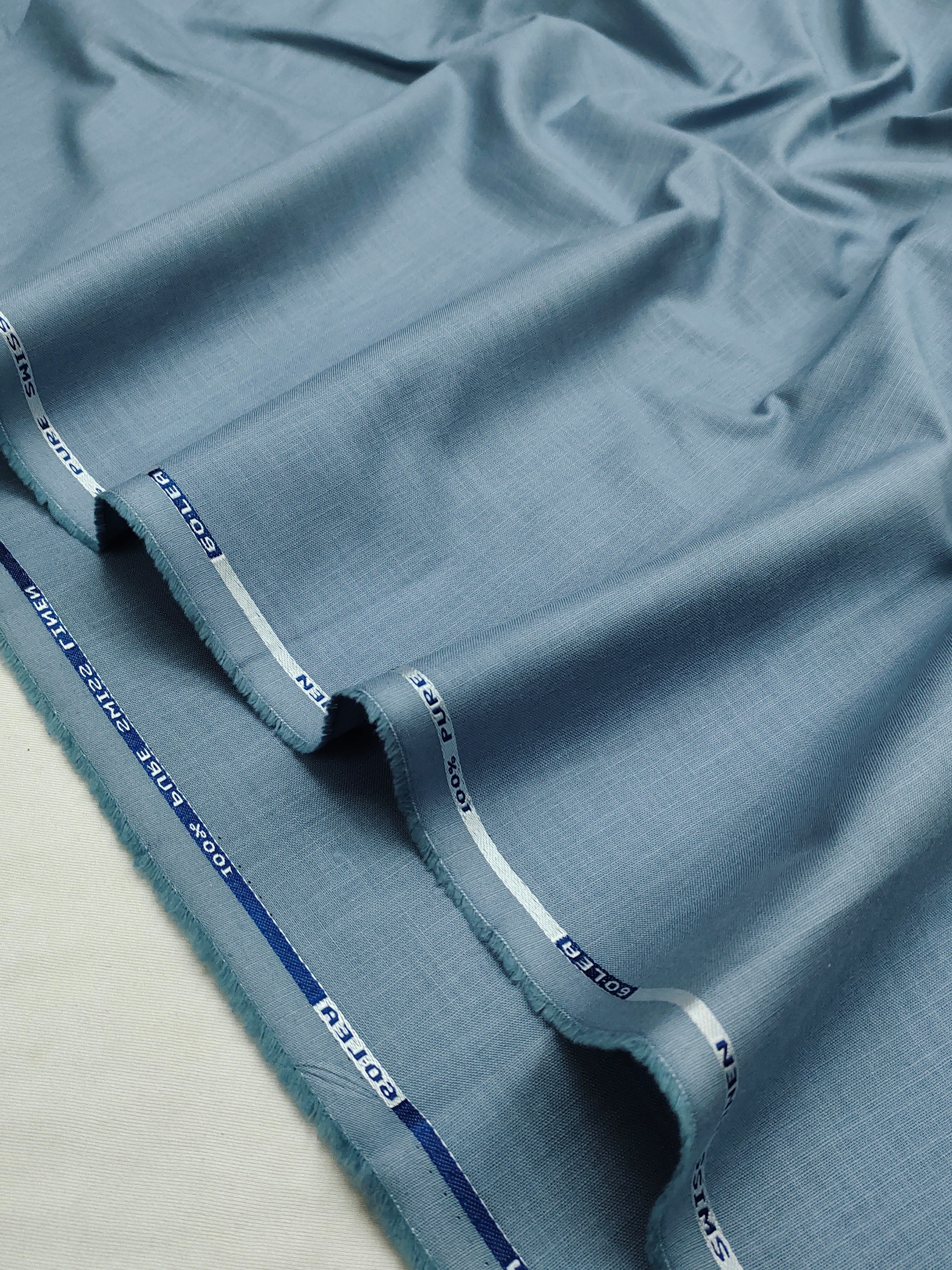 Dusty Blue & Optical White Linen Combo Fabric for Men