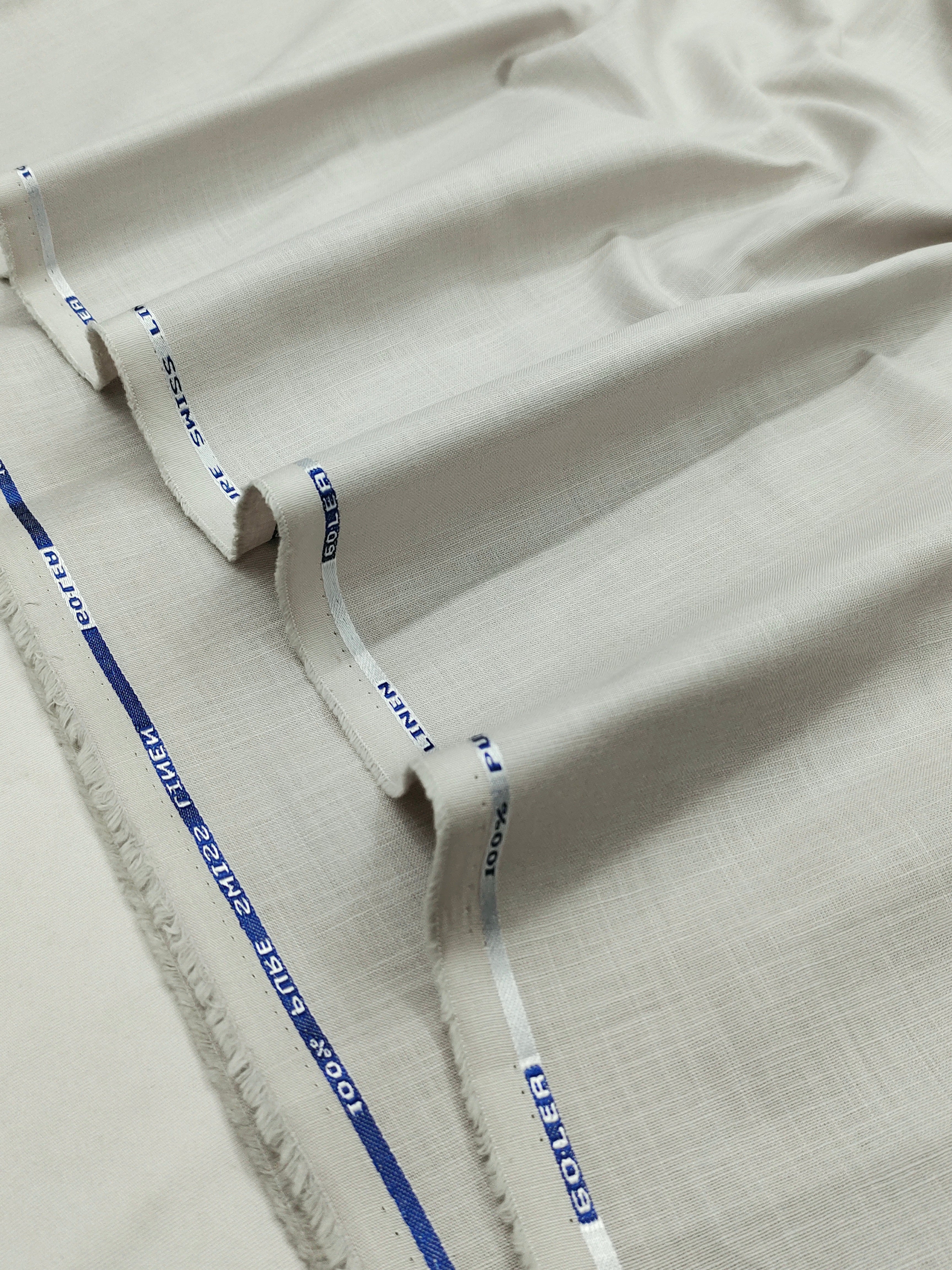 Charcoal Grey & Optical White Linen Combo Fabric for Men