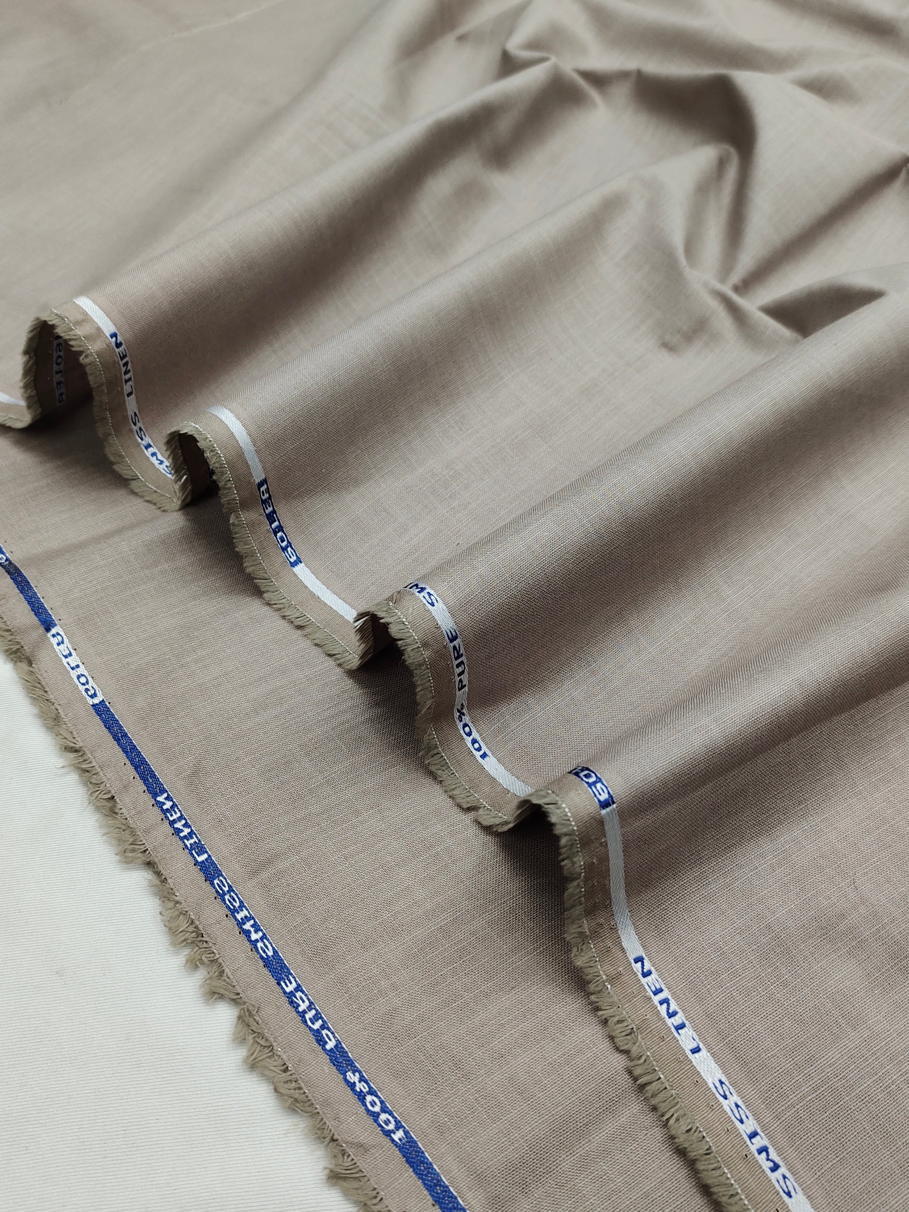 Mushroom Beige & Optical White Linen Combo Fabric for Men